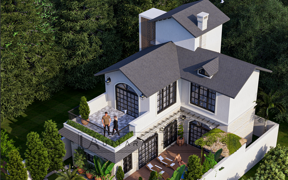 Luxury living room with sofa, staircase, and warm daylight